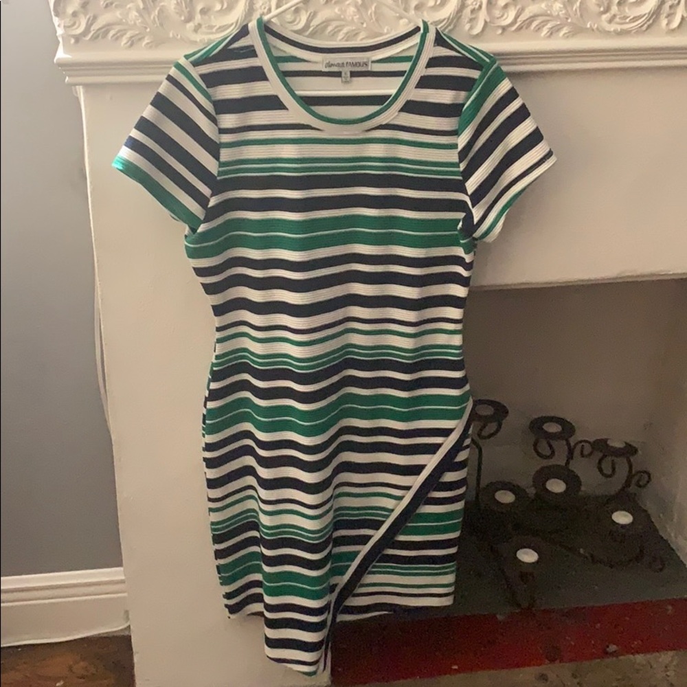 NWOT Almost Famous tri color striped bodycon dress